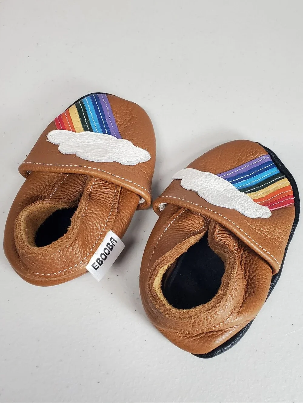 Ebooba Brown Leather Baby Shoes with Rainbow Cloud